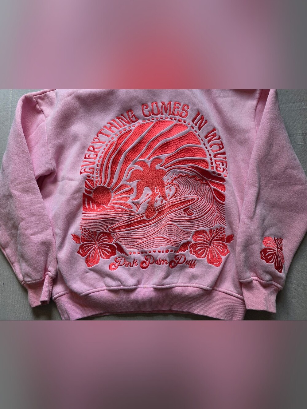 Pink Palm Puff "Everything Comes In Waves" hoodie XS
